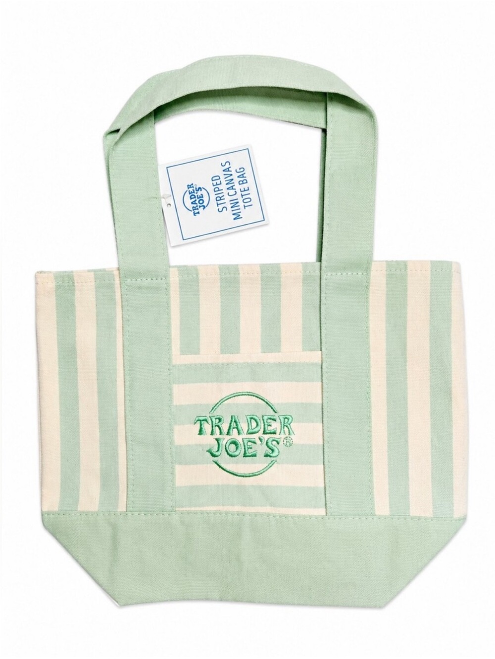 Trader Joe's Mint Green Striped Canvas Tote